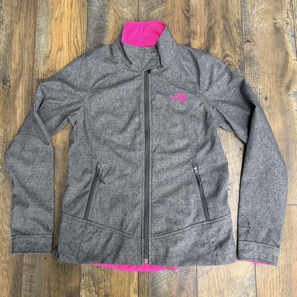 The North Face Windwall Jacket Women’s Medium Gray Full Zip Pink Logo